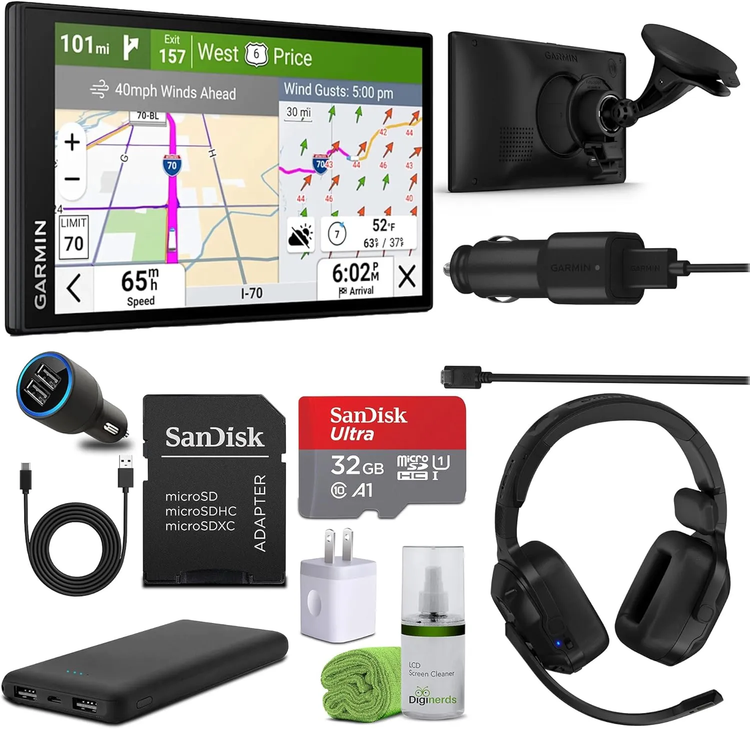 Garmin Dezl OTR620 GPS Truck Navigator 6" Display Touchscreen, Commercial GPS Navigation for Semi-Truck Drivers, Bundle with 32GB SD Memory Card   dēzl Headset 210 Premium 2-in-1 Trucking Headset