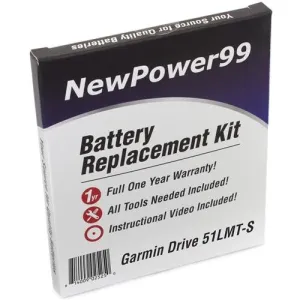 Garmin Drive 51LMT-S Battery Replacement Kit with Tools, Video Instructions, Extended Life Battery and Full One Year Warranty