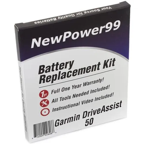 Garmin DriveAssist 50 Battery Replacement Kit with Tools, Video Instructions, Extended Life Battery and Full One Year Warranty
