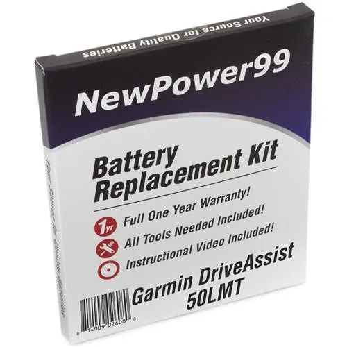 Garmin DriveAssist 50LMT Battery Replacement Kit with Tools, Video Instructions, Extended Life Battery and Full One Year Warranty
