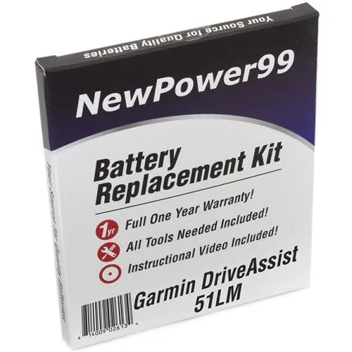 Garmin DriveAssist 51LM Battery Replacement Kit with Tools, Video Instructions, Extended Life Battery and Full One Year Warranty