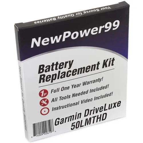 Garmin DriveLuxe 50 LMTHD Battery Replacement Kit with Tools, Video Instructions, Extended Life Battery and Full One Year Warranty