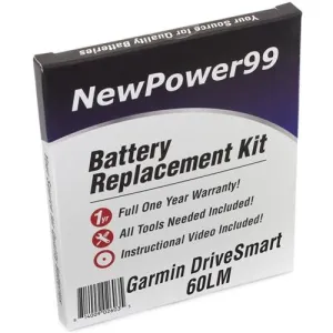 Garmin DriveSmart 60LM Battery Replacement Kit with Tools, Video Instructions, Extended Life Battery and Full One Year Warranty