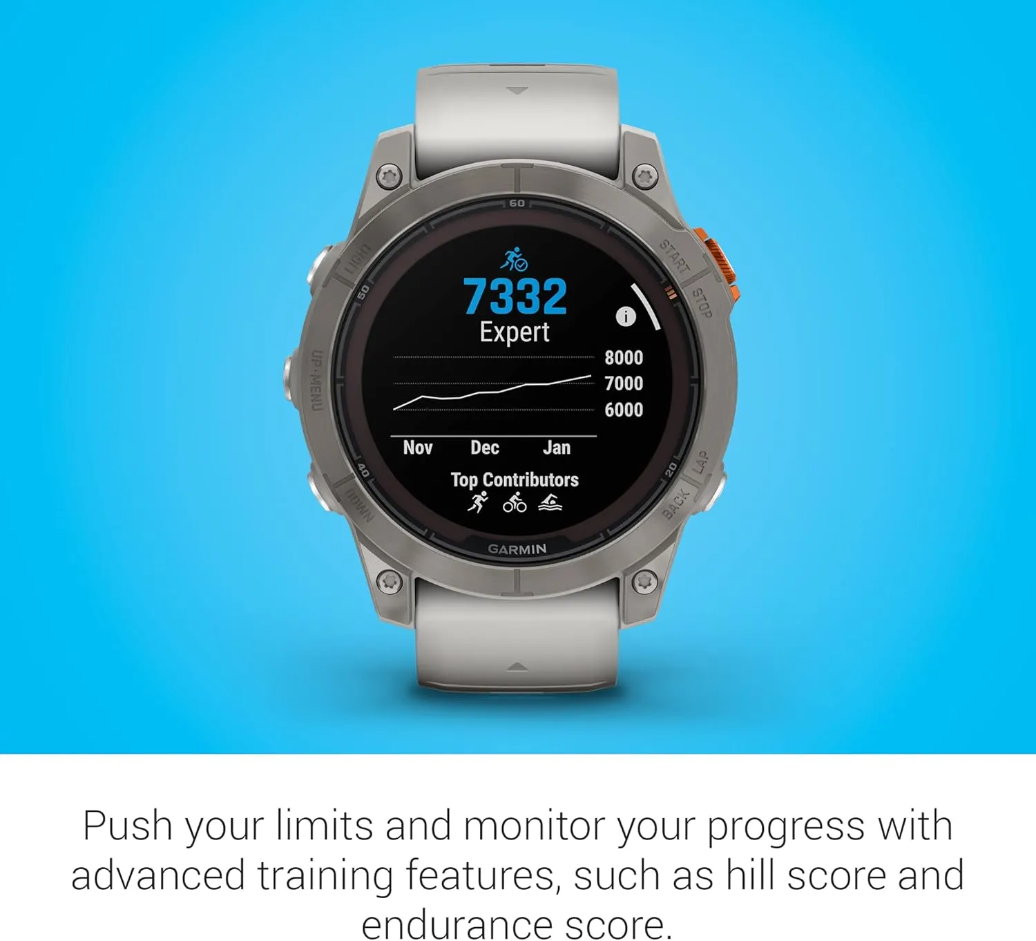 Garmin fēnix 7 Pro Sapphire Solar, Multisport GPS Smartwatch, Built-in Flashlight, Solar Charging Capability, Fog Gray/Ember Orange