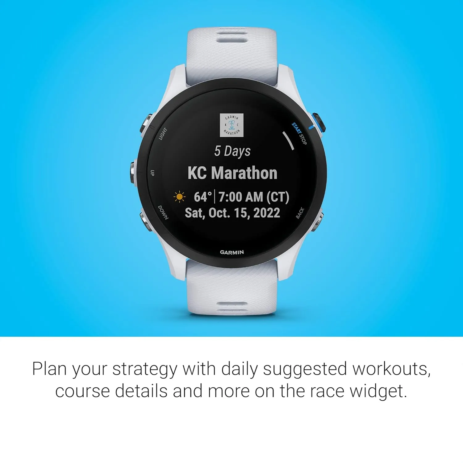Garmin Forerunner® 255 Music, GPS Running Smartwatch with Music, Advanced Insights, Long-Lasting Battery, White