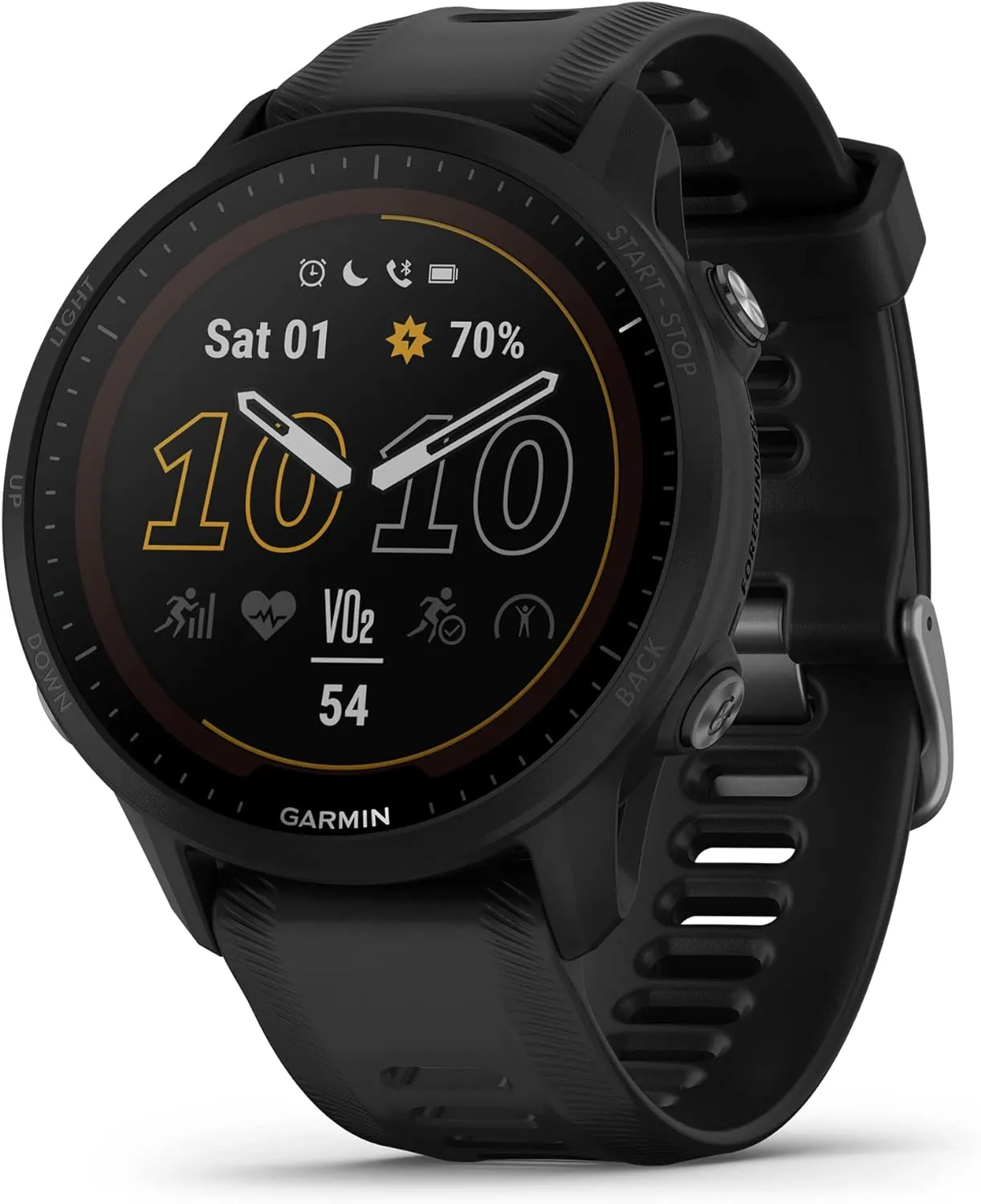 Garmin Forerunner® 955 Solar, GPS Running Smartwatch with Solar Charging Capabilities, Tailored to Triathletes, Long-Lasting Battery, Black - 010-02638-00