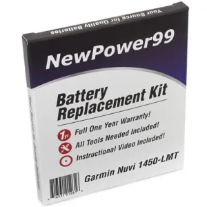 Garmin Nuvi 1450LMT Battery Replacement Kit with Tools, Video Instructions, Extended Life Battery and Full One Year Warranty