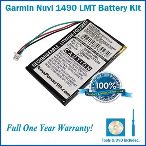 Garmin Nuvi 1490 LMT (Nuvi 1490LMT) Battery Replacement Kit with Tools, Video Instructions, Extended Life Battery and Full One Year Warranty
