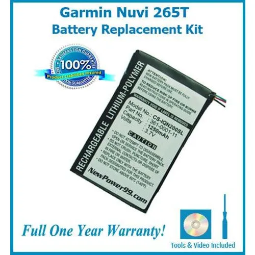 Garmin Nuvi 265T Battery Replacement Kit with Tools, Video Instructions, Extended Life Battery and Full One Year Warranty
