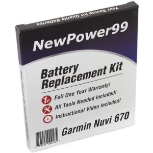 Garmin Nuvi 670 Battery Replacement Kit with Tools, Video Instructions, Extended Life Battery and Full One Year Warranty