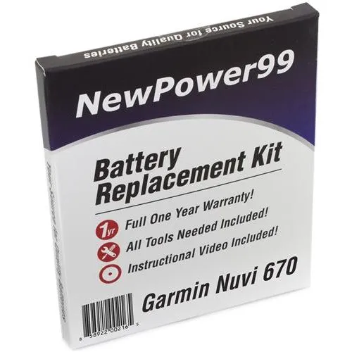 Garmin Nuvi 670 Battery Replacement Kit with Tools, Video Instructions, Extended Life Battery and Full One Year Warranty