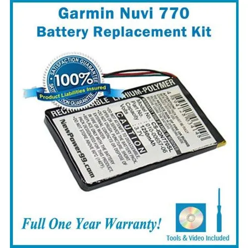 Garmin Nuvi 770 Battery Replacement Kit with Tools, Video Instructions, Extended Life Battery and Full One Year Warranty