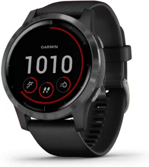 Garmin vivoactive 4 GPS Smart Watch in Slate Stainless Steel Bezel with Black Case and Silicone Band (Renewed)