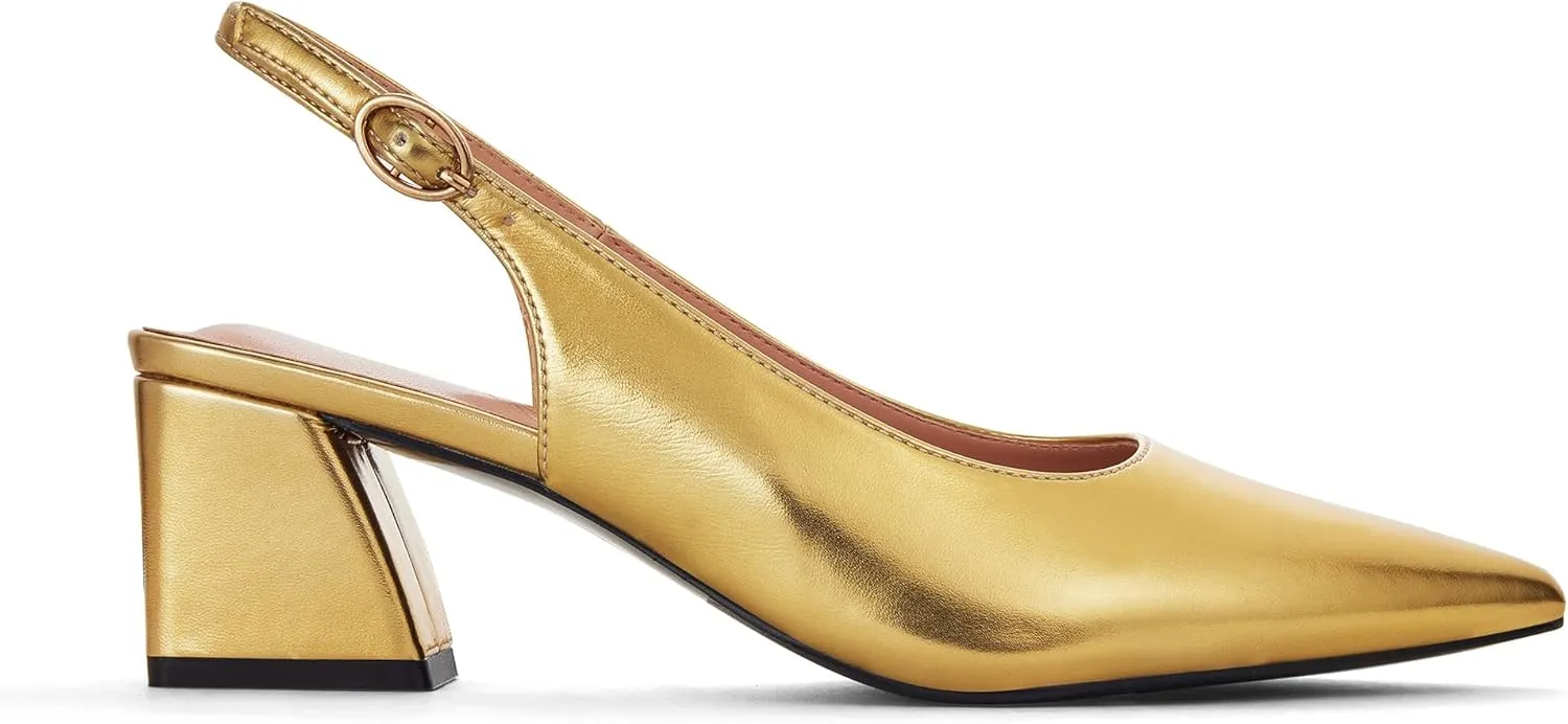 GENSHUO Women's Slingback Closed Toe Block Chunky Low Heel Pumps - 2.36 Inches Office Wedding Party Dress Shoes