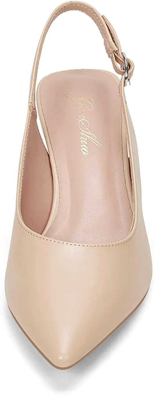 GENSHUO Women's Slingback Closed Toe Block Chunky Low Heel Pumps - 2.36 Inches Office Wedding Party Dress Shoes
