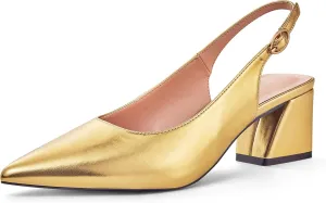 GENSHUO Women's Slingback Closed Toe Block Chunky Low Heel Pumps - 2.36 Inches Office Wedding Party Dress Shoes