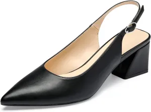 GENSHUO Women's Slingback Closed Toe Block Chunky Low Heel Pumps - 2.36 Inches Office Wedding Party Dress Shoes