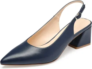 GENSHUO Women's Slingback Closed Toe Block Chunky Low Heel Pumps - 2.36 Inches Office Wedding Party Dress Shoes