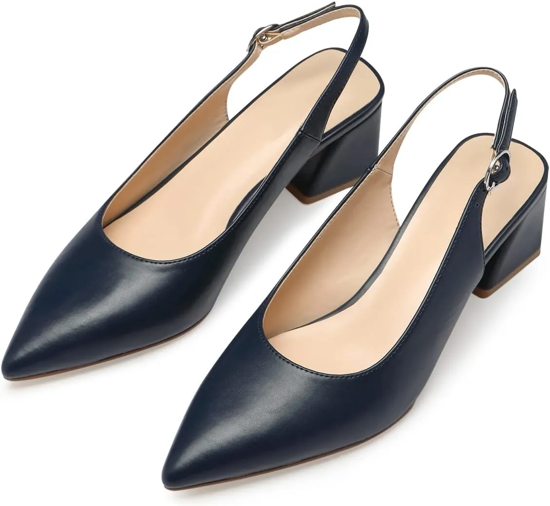 GENSHUO Women's Slingback Closed Toe Block Chunky Low Heel Pumps - 2.36 Inches Office Wedding Party Dress Shoes