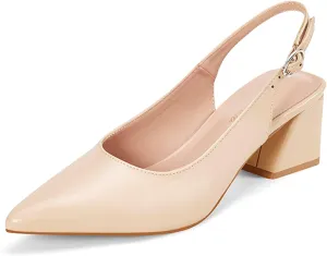 GENSHUO Women's Slingback Closed Toe Block Chunky Low Heel Pumps - 2.36 Inches Office Wedding Party Dress Shoes