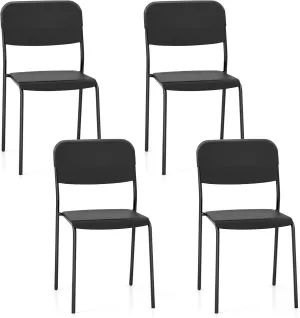 Giantex Metal Dining Chairs Set of 4, Stackable Lightweight Kitchen Chairs w/Tilted Backrest & Sturdy Metal Legs, Indoor Plastic Armless Side Chairs for Dining Room Living Room Restaurant (Black)