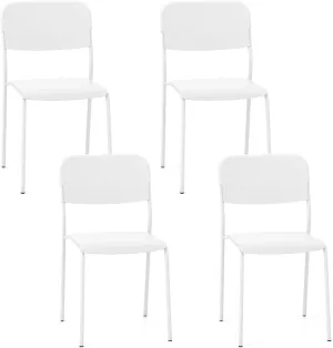Giantex Metal Dining Chairs Set of 4, Stackable Lightweight Kitchen Chairs w/Tilted Backrest & Sturdy Metal Legs, Indoor Plastic Armless Side Chairs for Dining Room Living Room Restaurant (White)