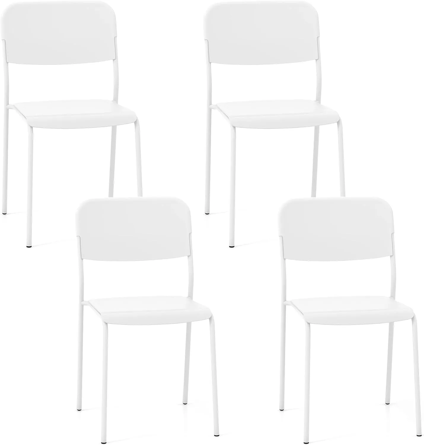 Giantex Metal Dining Chairs Set of 4, Stackable Lightweight Kitchen Chairs w/Tilted Backrest & Sturdy Metal Legs, Indoor Plastic Armless Side Chairs for Dining Room Living Room Restaurant (White)