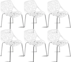 Giantex Set of 6 Modern Dining Chairs w/Plastic Feet Pads Stackable Chair Geometric Style Furniture Dining Side Chairs (6 Packs, White)