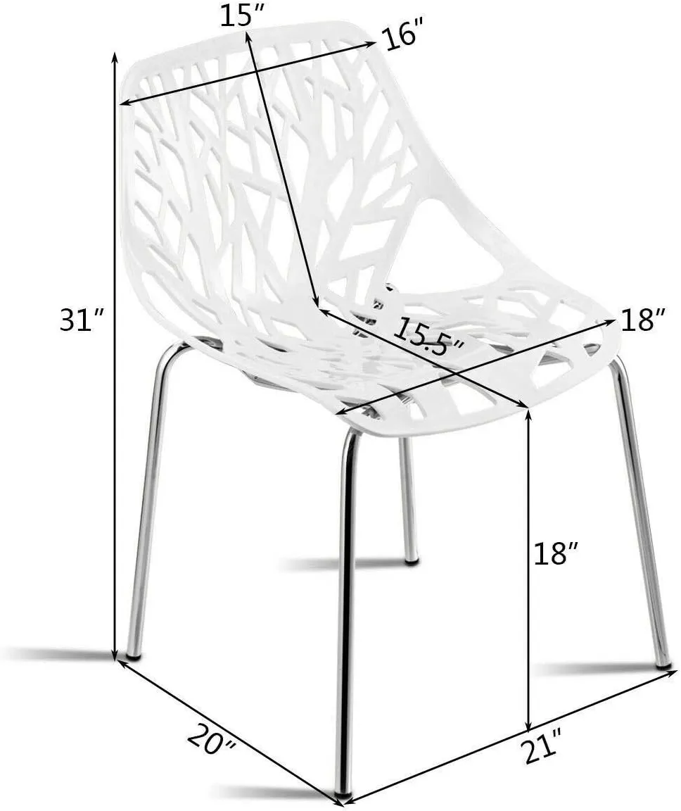 Giantex Set of 6 Modern Dining Chairs w/Plastic Feet Pads Stackable Chair Geometric Style Furniture Dining Side Chairs (6 Packs, White)