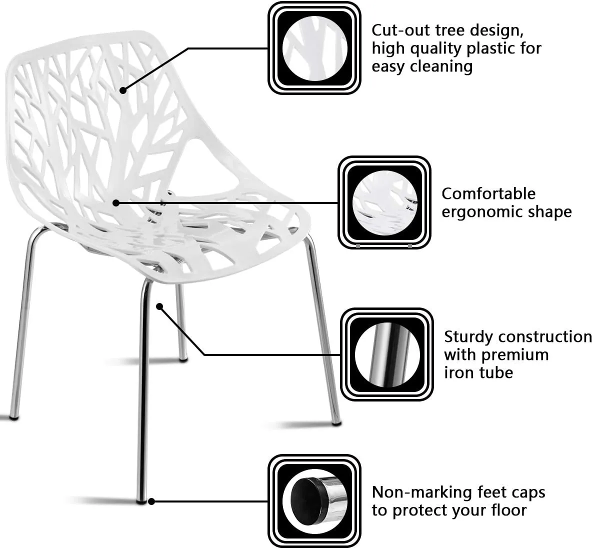 Giantex Set of 6 Modern Dining Chairs w/Plastic Feet Pads Stackable Chair Geometric Style Furniture Dining Side Chairs (6 Packs, White)