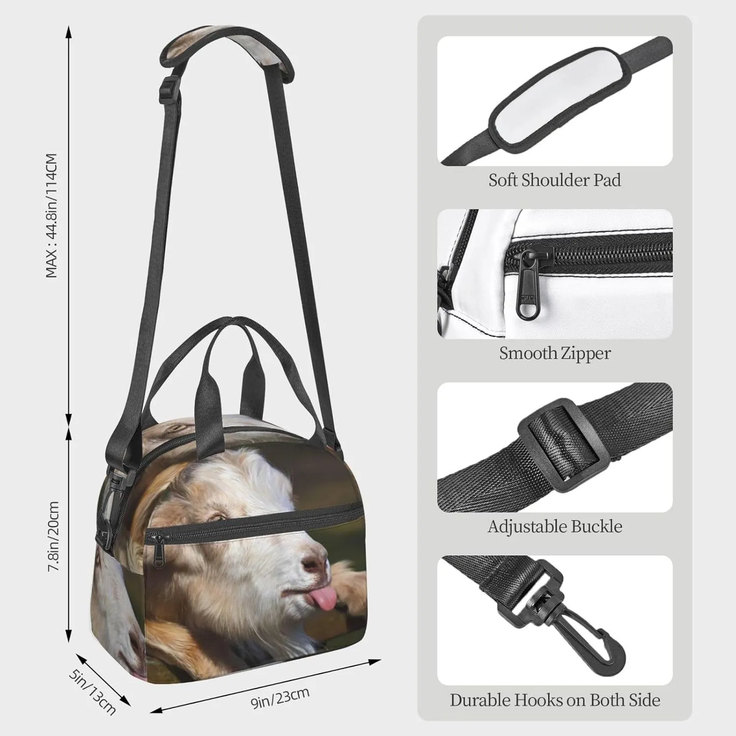 Goat Tongue Lunch Bag Hand Tote Crossbody Insulated Lunch Bag Large Portable Lunch Box