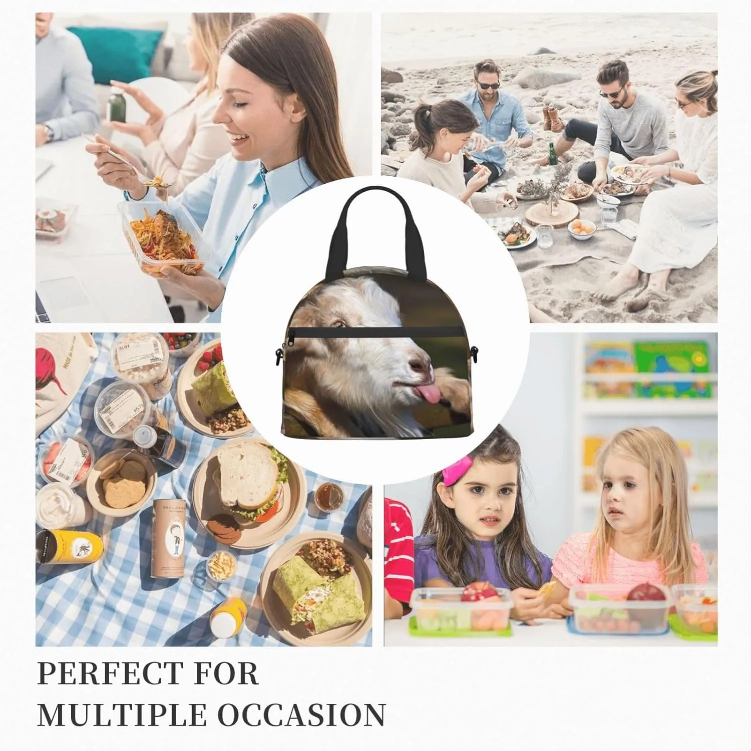 Goat Tongue Lunch Bag Hand Tote Crossbody Insulated Lunch Bag Large Portable Lunch Box