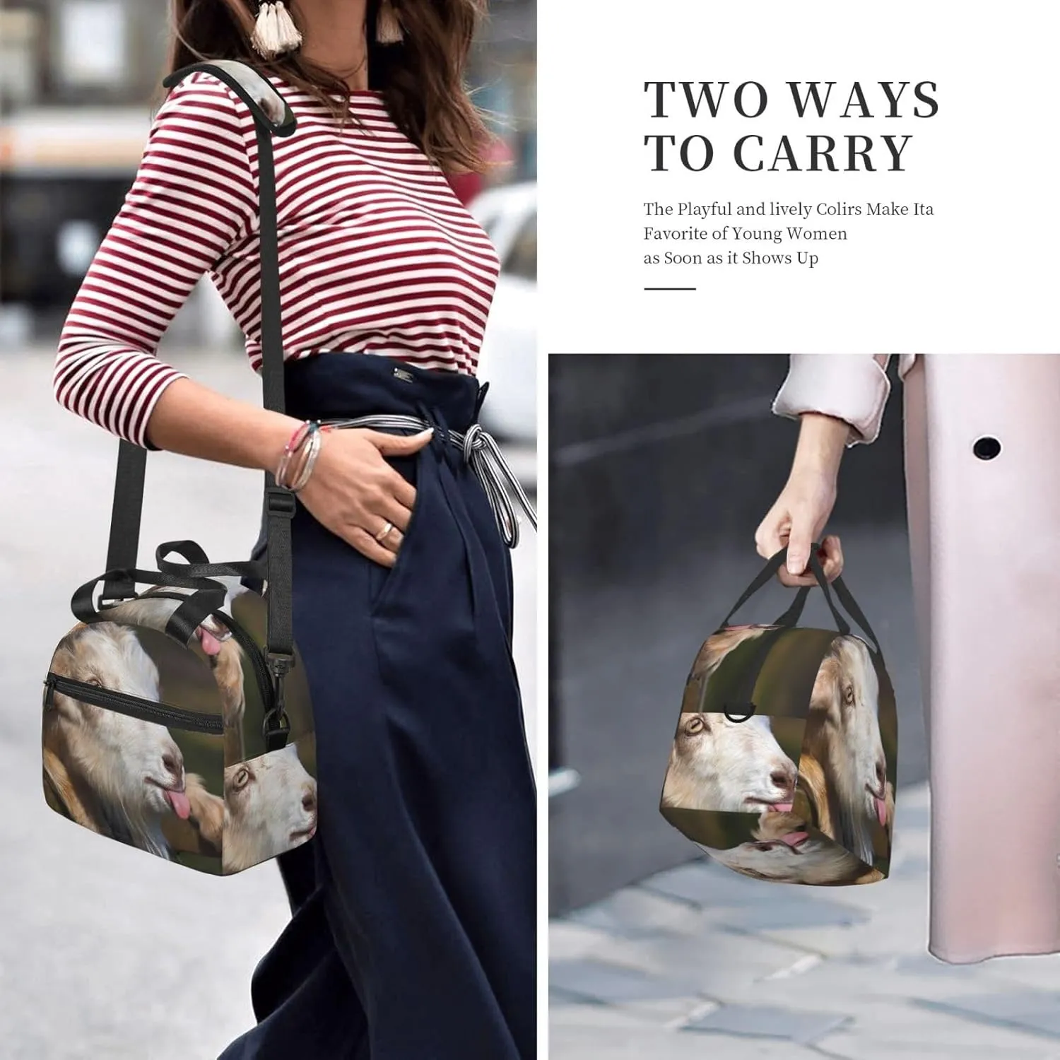 Goat Tongue Lunch Bag Hand Tote Crossbody Insulated Lunch Bag Large Portable Lunch Box