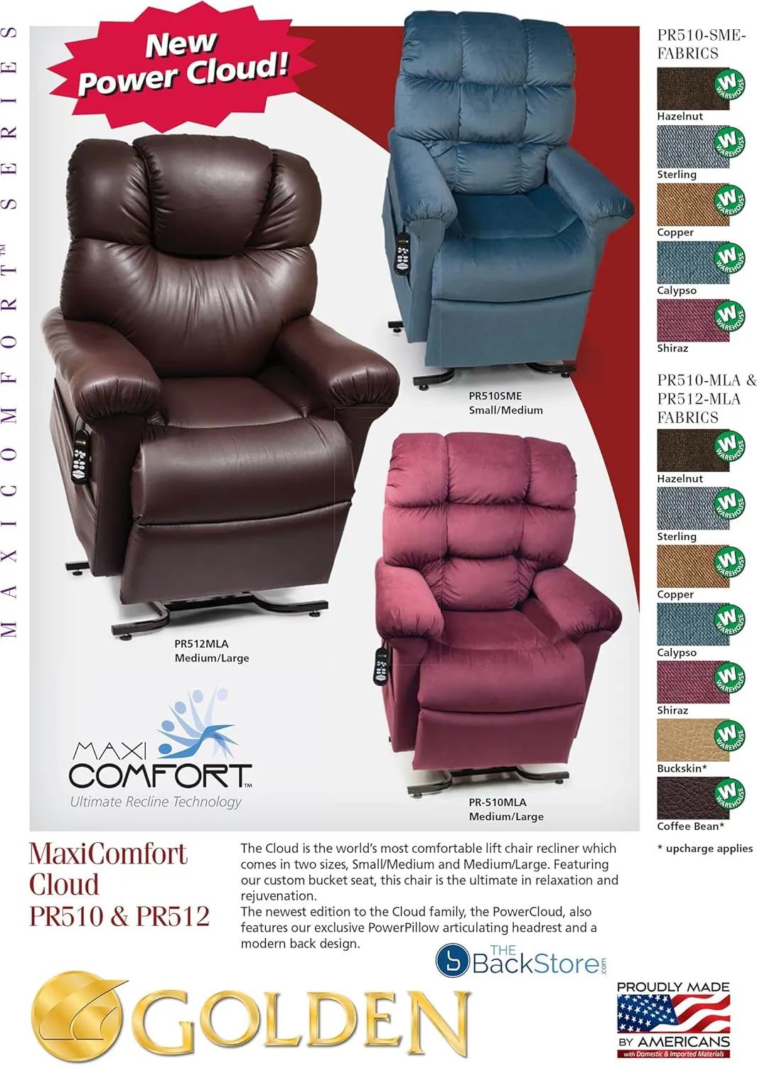 Golden Technologies Cloud PR510 SME Small/Medium Dual Motor Infinite Position Lift Chair Zero Gravity Recliner - Brisa Buckskin Tan Ultra Leather Fabric