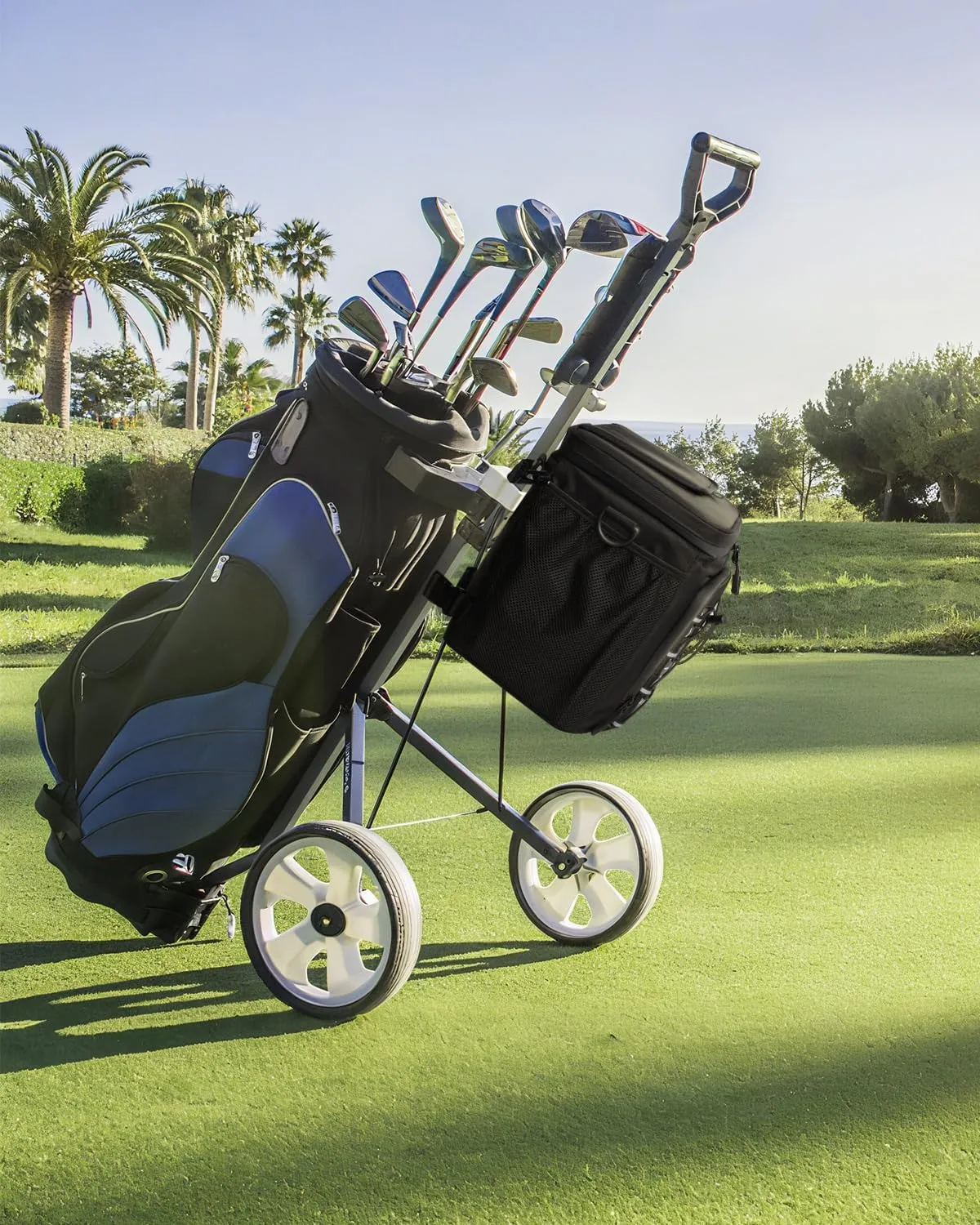 Golf Cart Cooler Bag Insulated - 12-Can Leakproof Soft Cooler Bag with Hook-and-Loop Lid, Waterproof Zippers, and Multi-Pockets for Accessories; Fits on Golf Push Cart