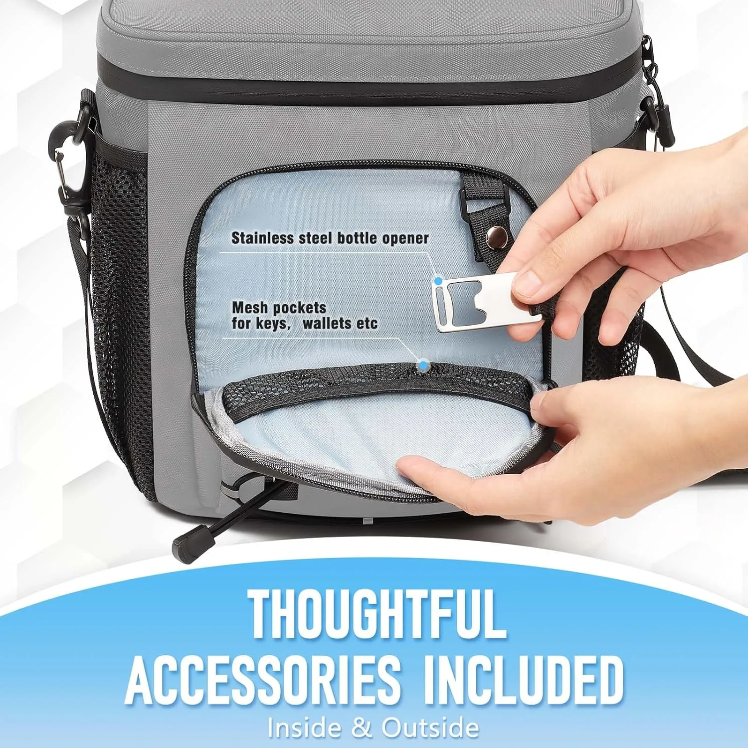 Golf Cart Cooler Bag Insulated - 12-Can Leakproof Soft Cooler Bag with Hook-and-Loop Lid, Waterproof Zippers, and Multi-Pockets for Accessories; Fits on Golf Push Cart