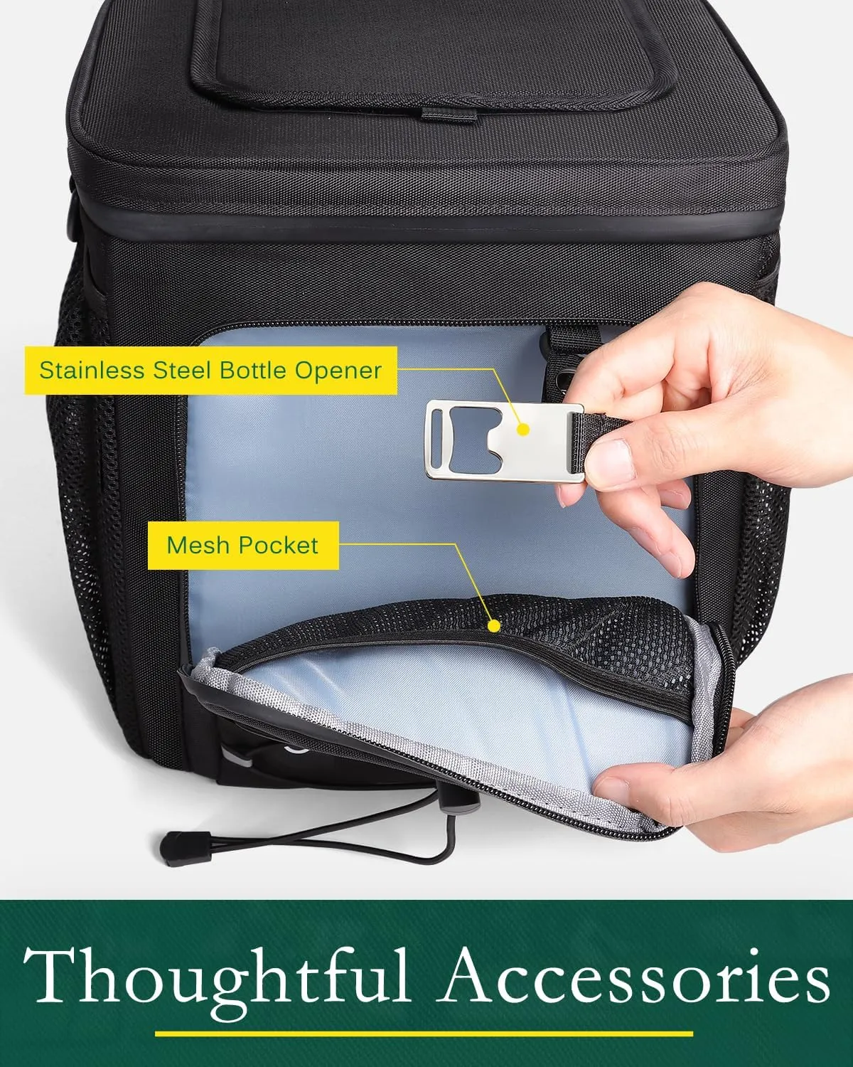 Golf Cart Cooler Bag Insulated - 12-Can Leakproof Soft Cooler Bag with Hook-and-Loop Lid, Waterproof Zippers, and Multi-Pockets for Accessories; Fits on Golf Push Cart
