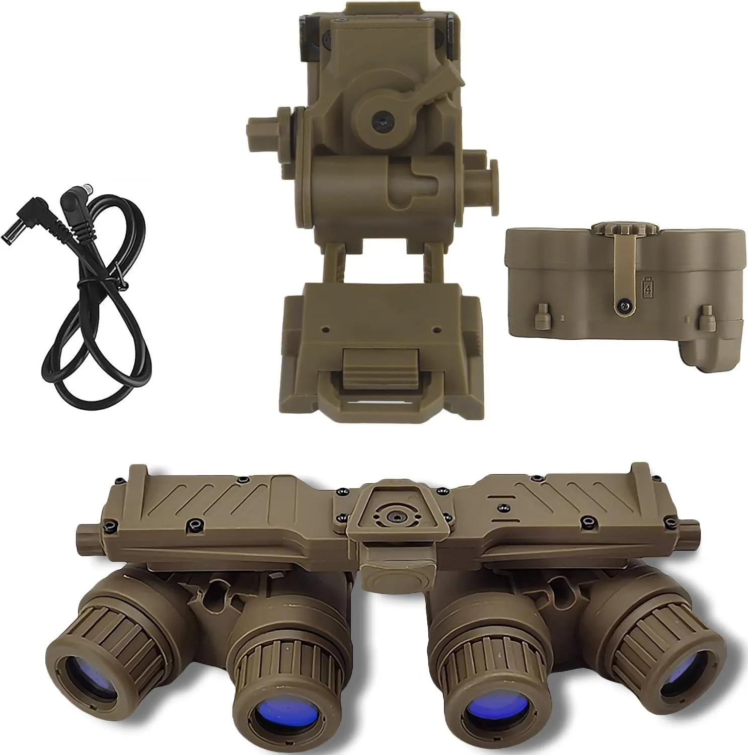 GPNVG 18 Night Vision Goggles Dummy Model with Helmet Mount, Four-Tube Binocular Night Vision for Tactical Helmet NVG Mount, Cosplay Prop, No Function (Tan)