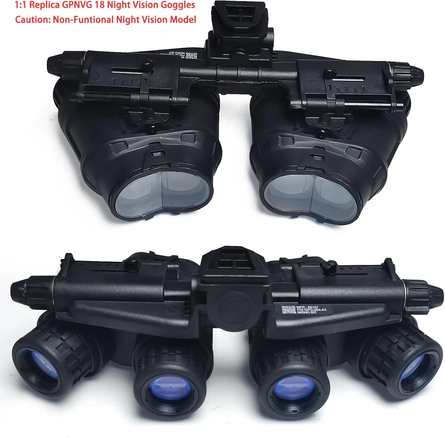 GPNVG 18 Night Vision Goggles Dummy Model with Night Vision Mount, Four-Tube Binocular Night Vision for Tactical Helmet NVG Mount, Cosplay Prop