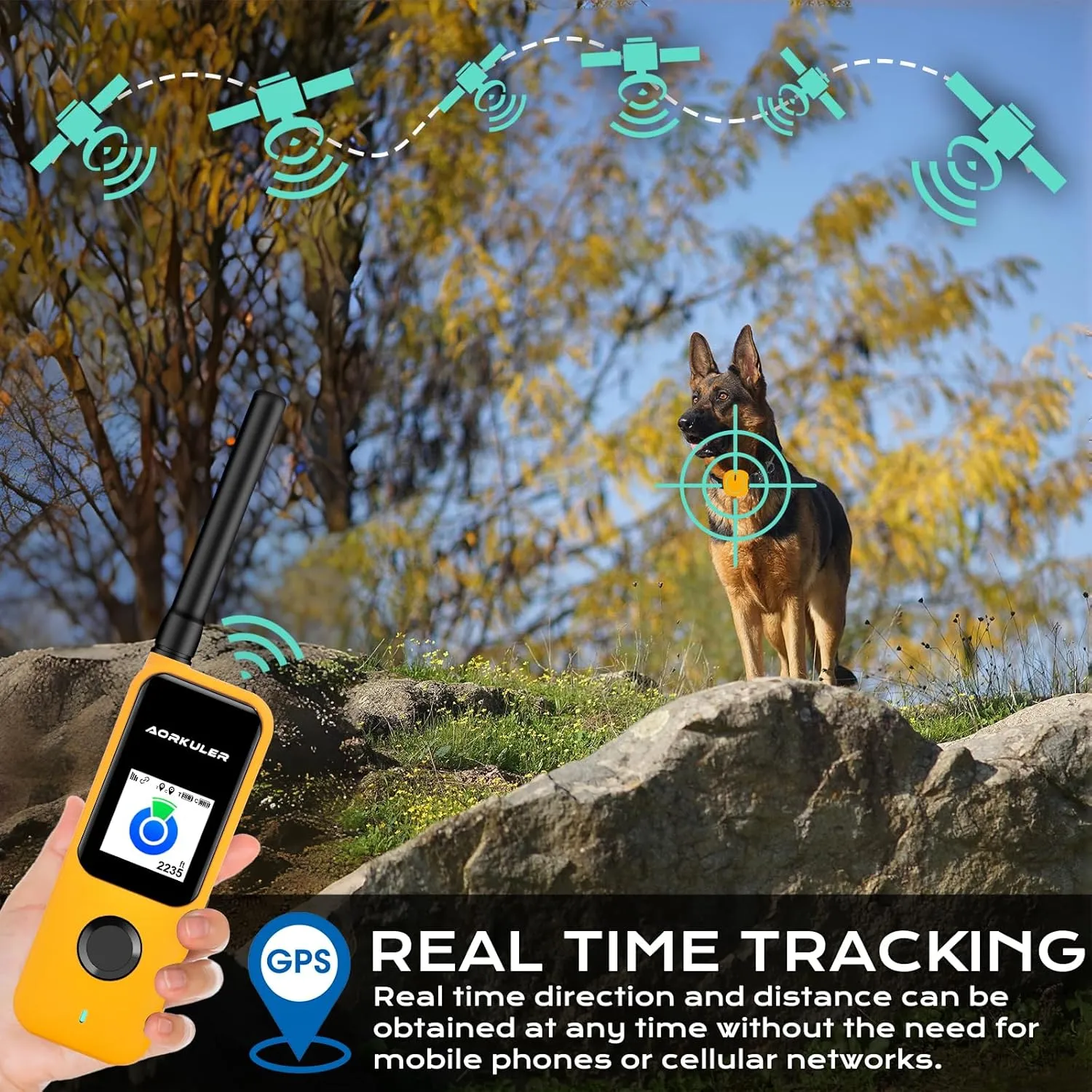 GPS Tracker for Dogs No Subscription, GPS Location Without Cell Network, Suita() ble for Open Areas with Poor Network Signals No Monthly Fee IP67 Waterproof (Tracker 2)(Yellow)