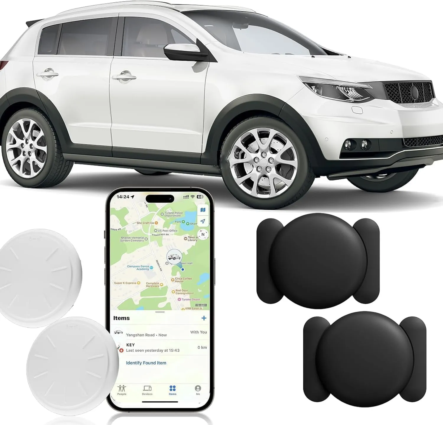 GPS Tracker,Strong Magnetic Car Tracker Work with Apple Find My App(iOS Only),Multi-Function Car Locator Anti-Lost Tracker for Vehicles,for Kids Elderly Pets Key Luggage (Black,2PCS)