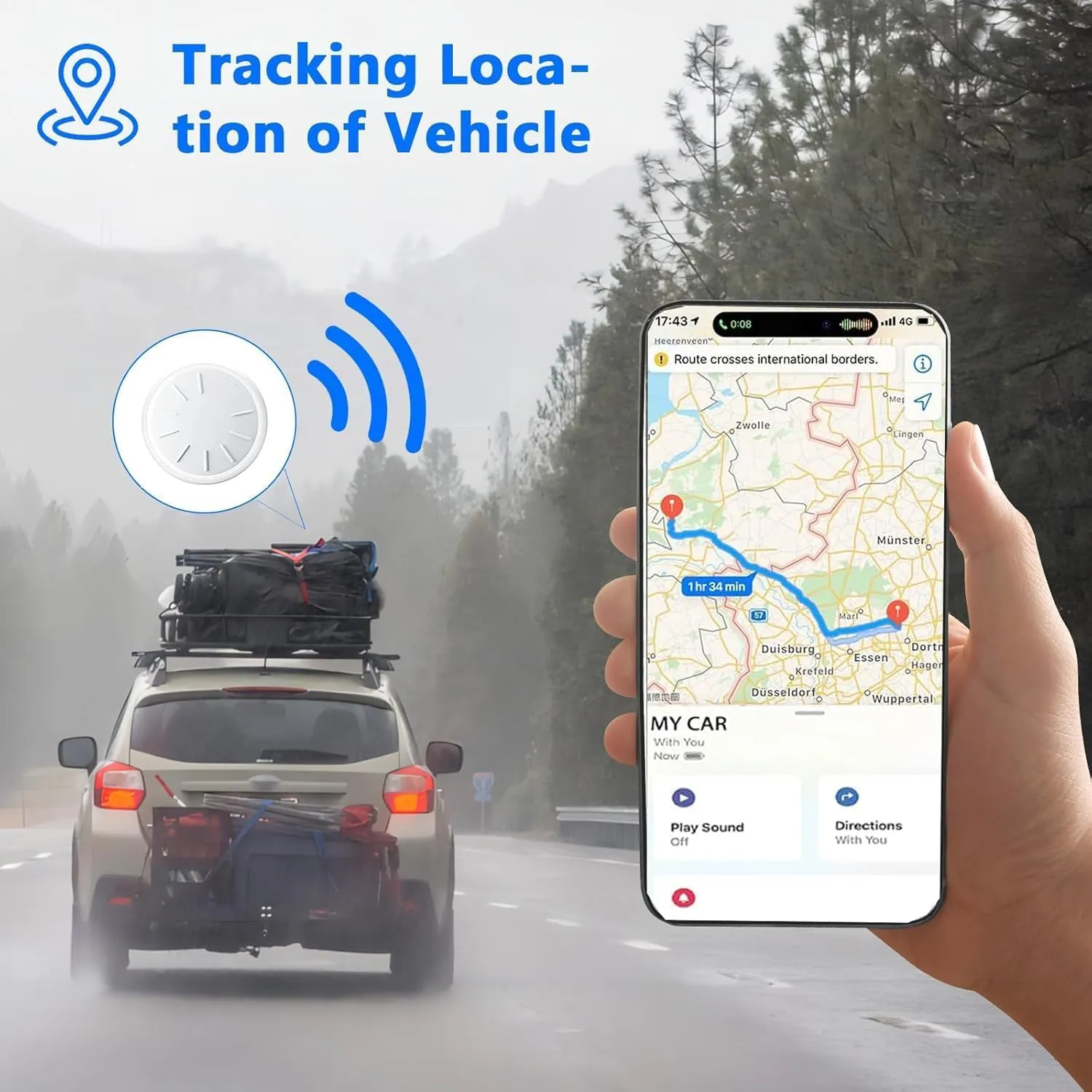 GPS Tracking Device for Cars, Work with Find My (iOS Only), GPS Tracker Device for Vehicles with Magnetic Waterproof Case (1PCS, Black)