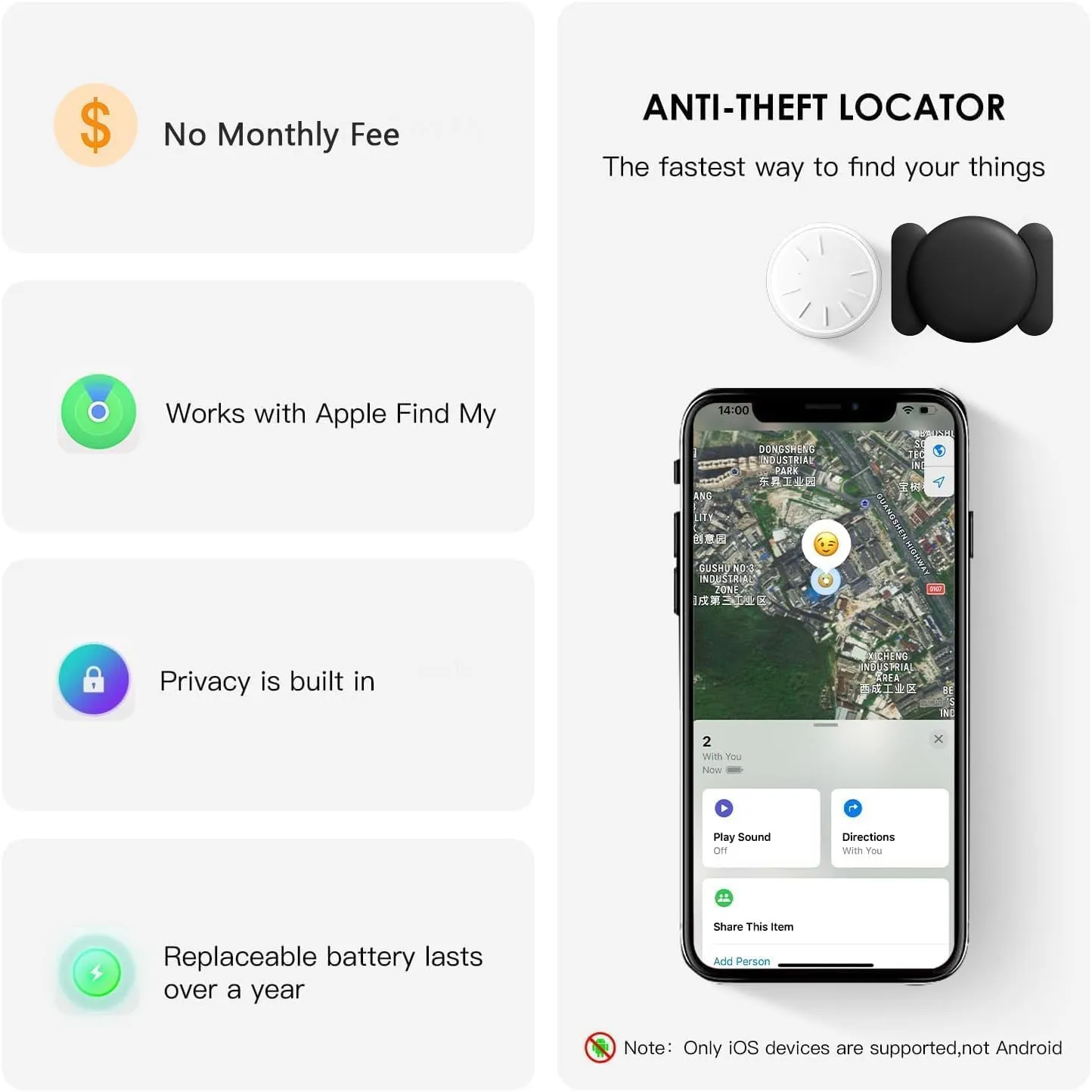 GPS Tracking Device for Cars, Work with Find My (iOS Only), GPS Tracker Device for Vehicles with Magnetic Waterproof Case (1PCS, Black)