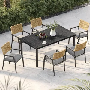 Grand patio Patio Dining Set 7, Outside Dining Set, Patio Furniture Sets for 6, Outdoor Furniture with 6 Open Woven Chair and Outdoor Table 4-6 Person Use for Yard, Poolside, Parties-Grey