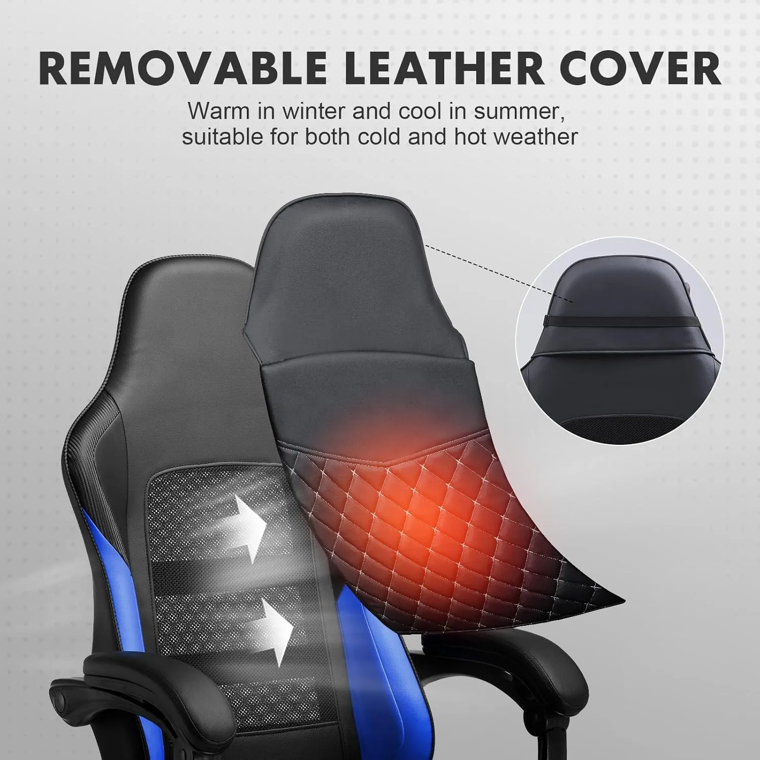 GTPLAYER Gaming Chair, High Back Leather Computer Gaming Chair with Footrest, Ergonomic Height Adjustable Office Chair with Removable Cover and Lumbar Support for Gaming and Work (Blue)