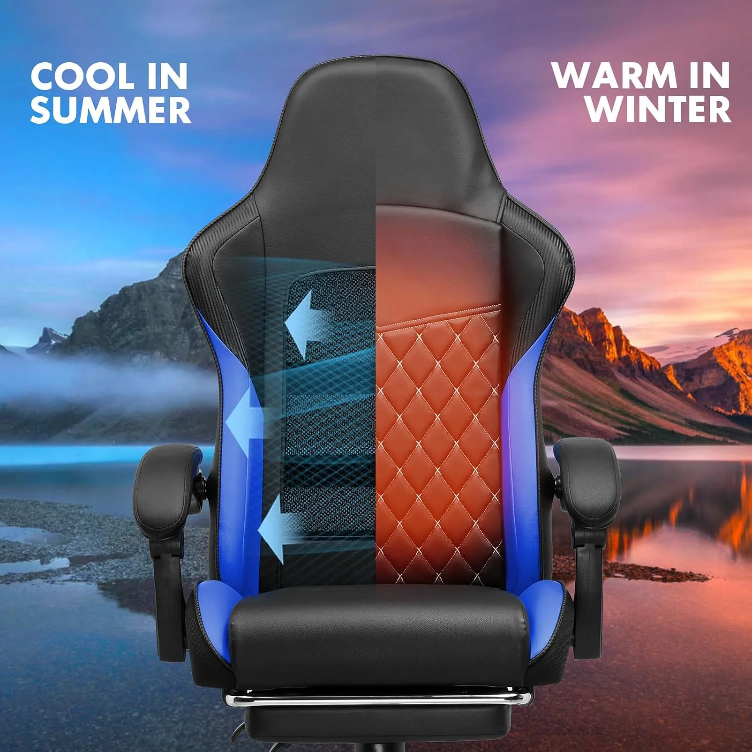 GTPLAYER Gaming Chair, High Back Leather Computer Gaming Chair with Footrest, Ergonomic Height Adjustable Office Chair with Removable Cover and Lumbar Support for Gaming and Work (Blue)