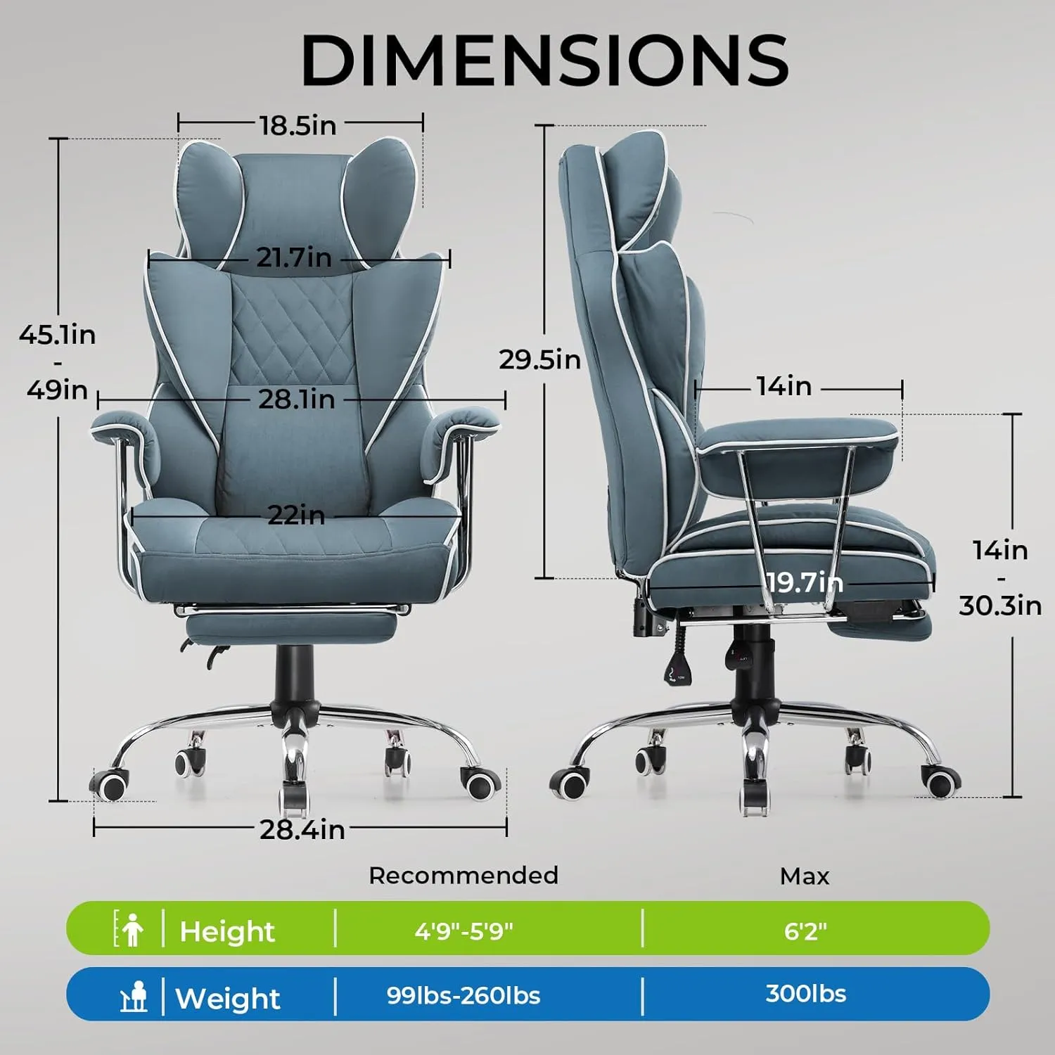 GTRACING Gaming Chair,Office Chair with Pocket Spring Lumbar Support, Ergonomic Comfortable Wide Office Desk Computer Chair with Outward Fixed Soft Armrests and Footrest (Fabric, Blue)