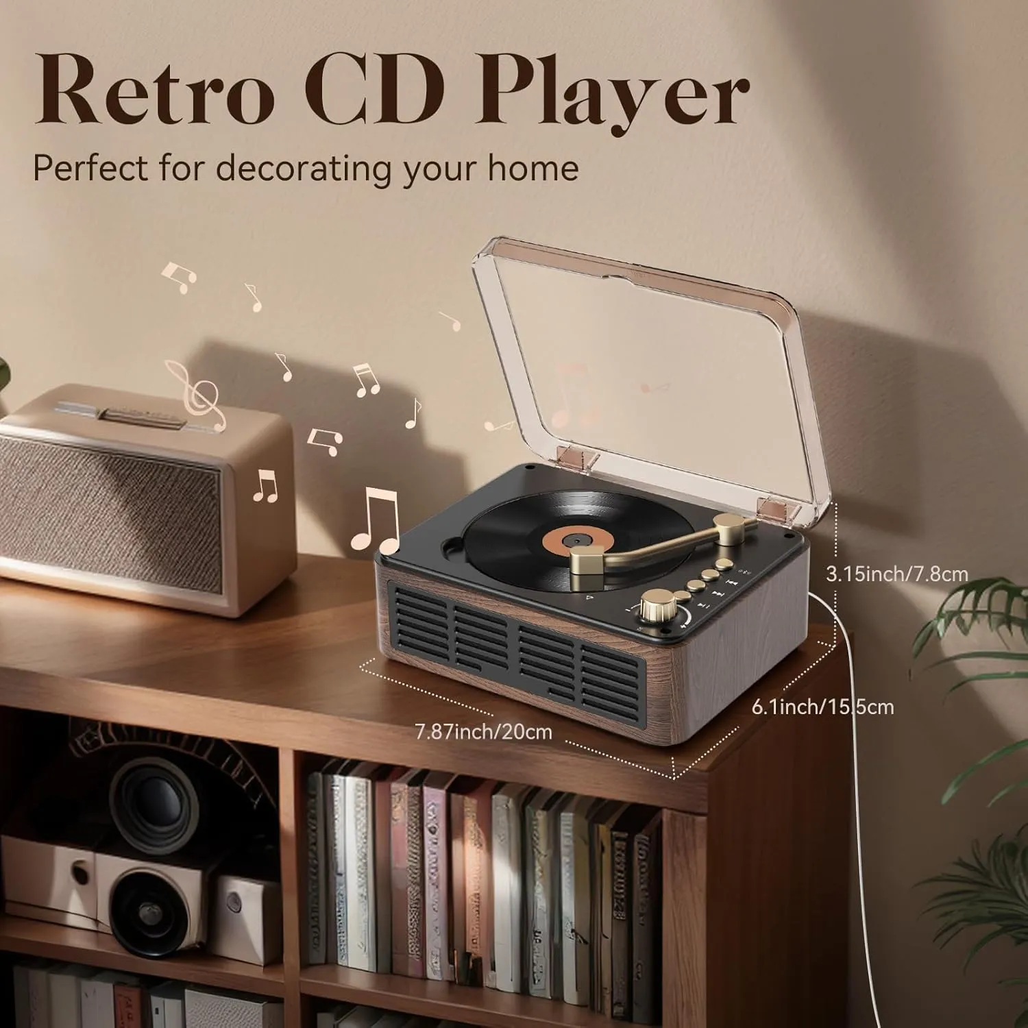 Gueray CD Player with Speakers HiFi Stereo Sound for Home,Bluetooth Retro Wood CD Music Players FM Radio with Remote Control,Support USB & AUX Playback
