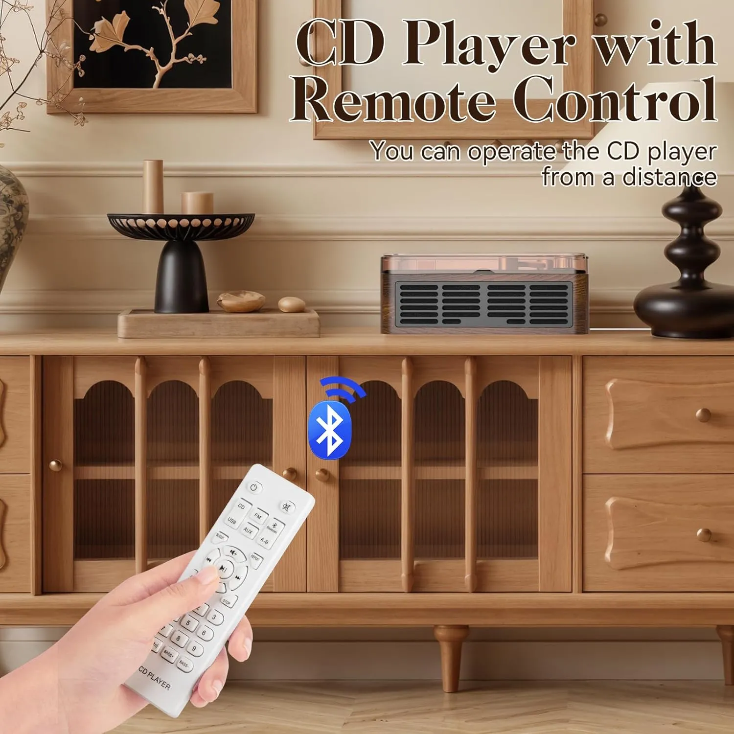 Gueray CD Player with Speakers HiFi Stereo Sound for Home,Bluetooth Retro Wood CD Music Players FM Radio with Remote Control,Support USB & AUX Playback