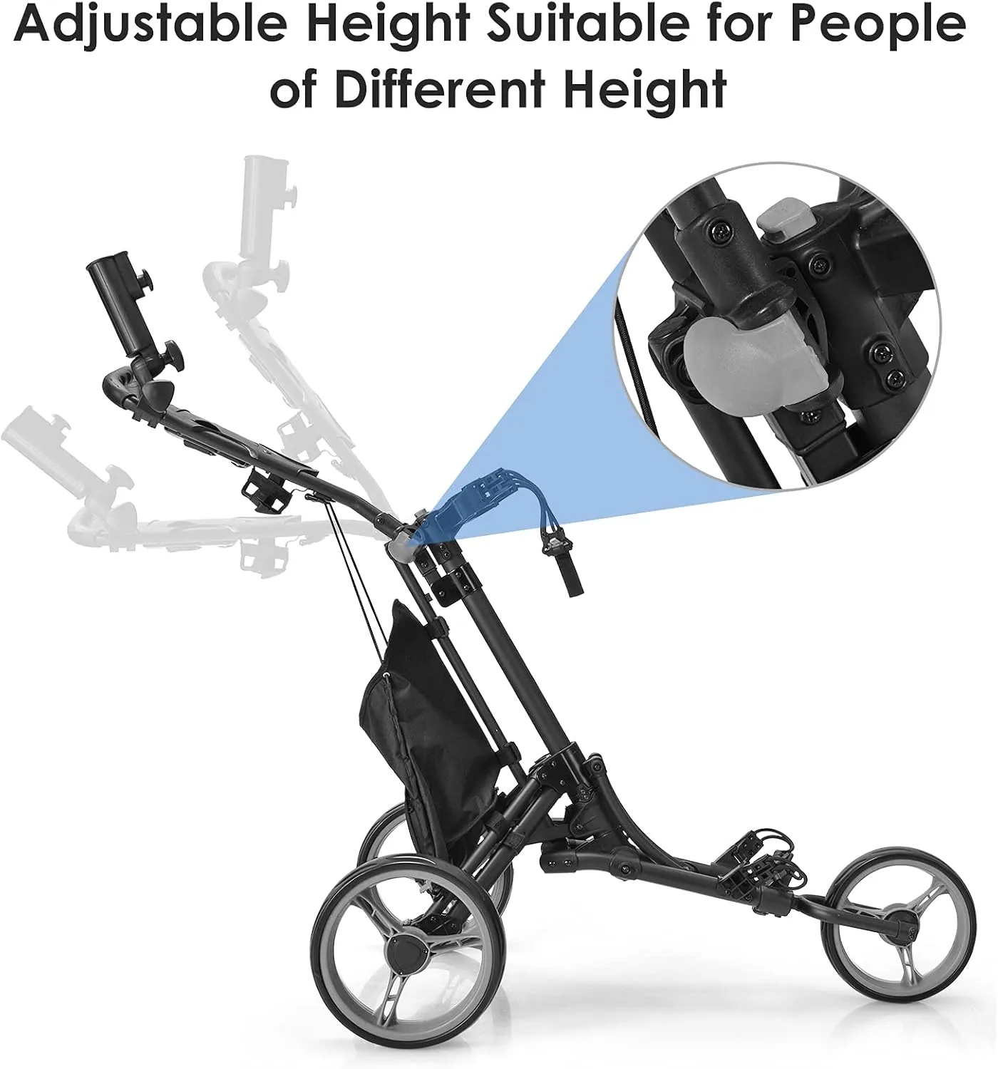 GYMAX Golf Push Cart, 3 Wheels Aluminum Folding Height Adjustable Golf Push Trolley with Umbrella Holder & Waterproof Bag, Portable Lightweight Quick Open Fold Golf Cart